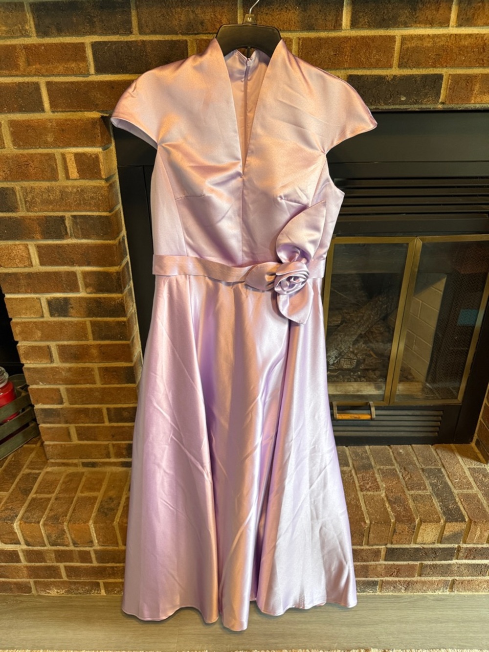 Lavender Satin Floral Sash Dress